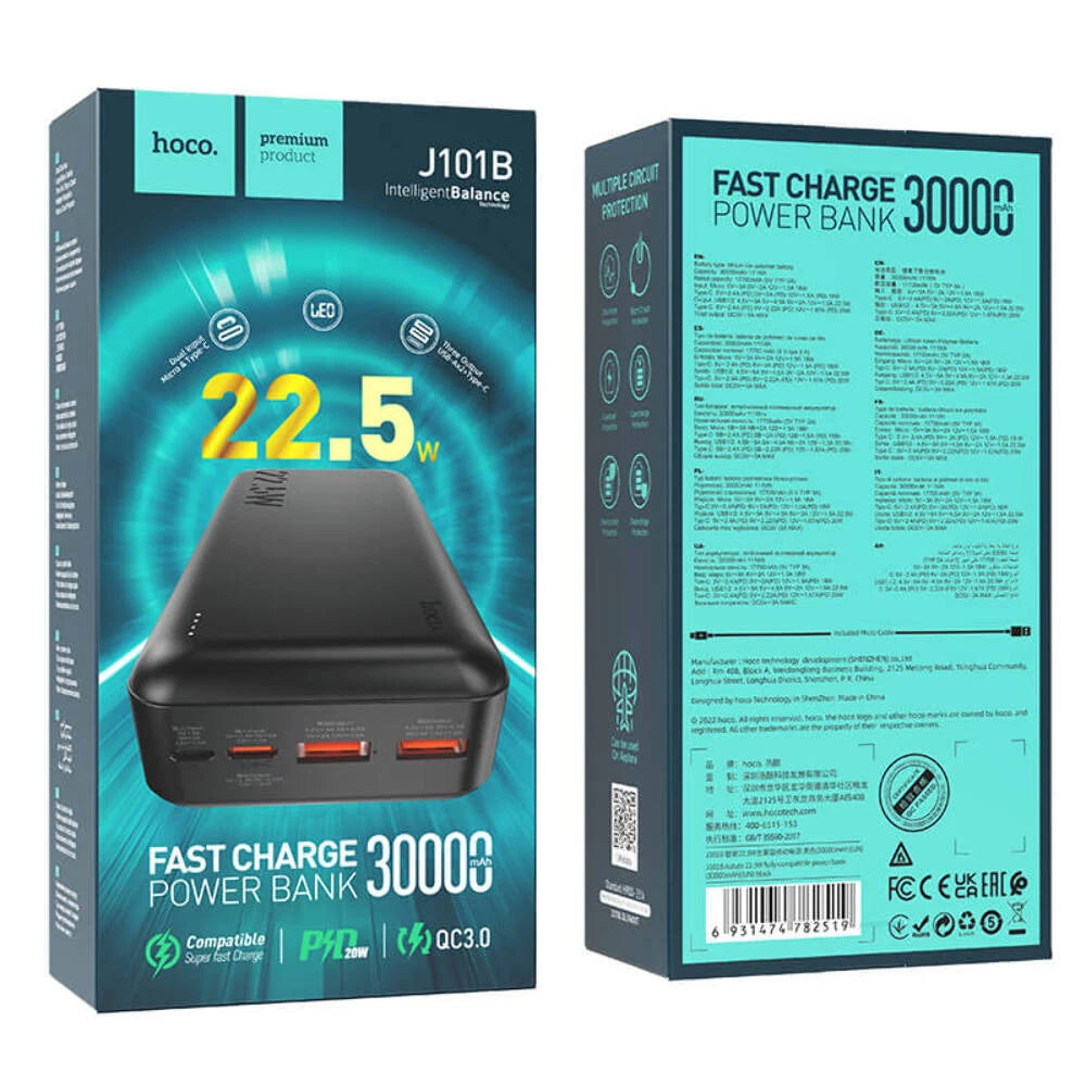 hoco. 22.5W Fast Charging Power Bank 30000mAh J101B Black hoco. 22.5W Fast Charging Power Bank 30000mAh J101B Black
